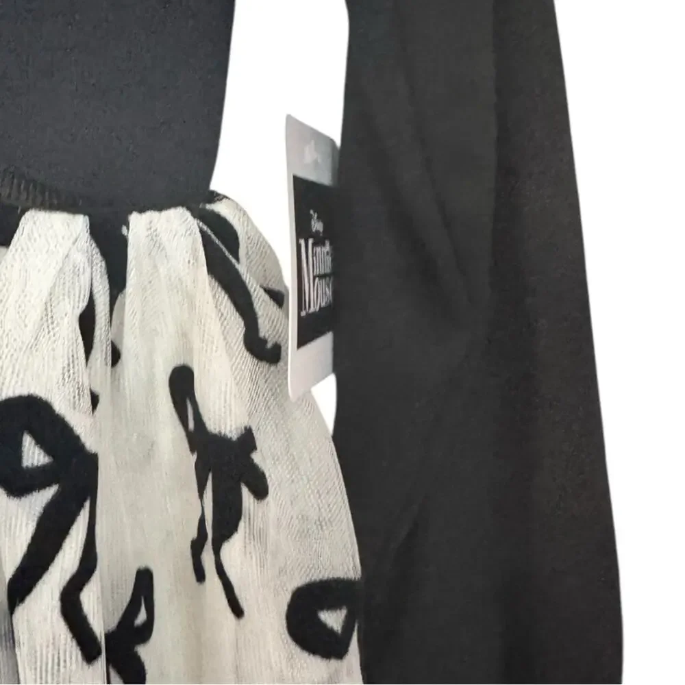 Disney Minnie Mouse Long SLeeve  Black and White Bow Dress Sz 6 NWT